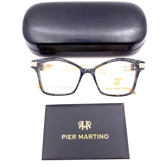 Pier Martino Italy Eyeglasses Black Onyx Marble & Ivory + Swarovski Crystals - Picture 3 of 15